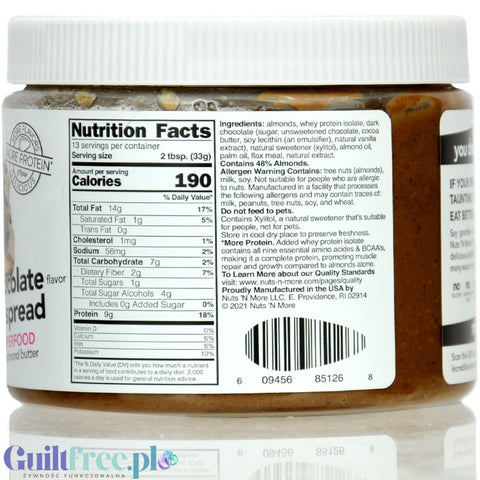 Nuts 'N More Dark Chocolate Almond - almond butter with WPI and dark chocolate, sweetened with xylitol
