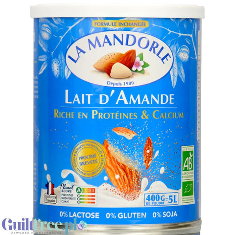 La Mandorle Lait D'Amande 400g - mleko migdałowe w proszku bez dodatku cukru, do przygotowania 5L napoju