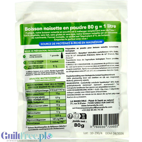 La Mandorle Boisson Noisette 80g - napój z orzechów laskowych w proszku bez dodatku cukru, do przygotowania 1L napoju
