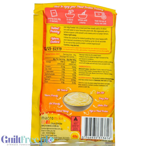 Macro Mike Plant Protein Pudding, Banana Custard - wegański pudding białkowy 21g białka & 143kcal