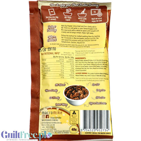Macro Mike Plant Protein Pudding, Choc Peanut Truffle Fudge - wegański pudding proteinowy z czekoladą, 16g białka & 129kcal