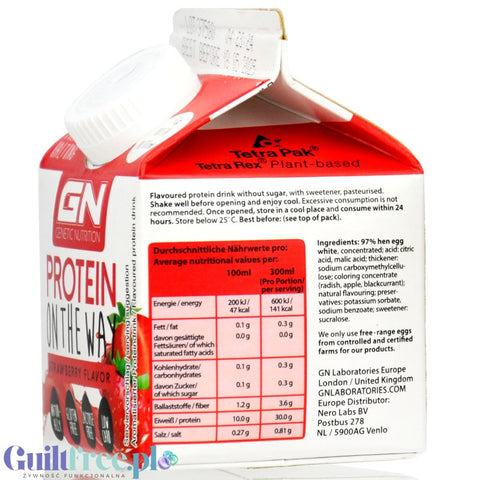 GN Labs Protein On The Way, Strawberry - 30g białka w 140kcal, bezlaktozowy szejk białkow na bazie białek jaj
