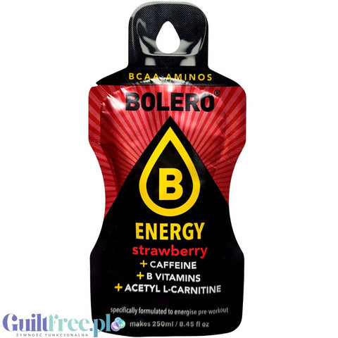 Bolero Energy Strawberry 7g - napój energetyczny bez cukru z kofeiną, L-karnityną i witaminami z grupy B