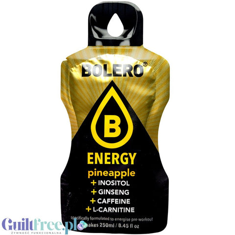 Bolero Energy Pineapple 7g - napój energetyczny bez cukru z inozytolem, żeń-szeniem, kofeiną i L-carnityną