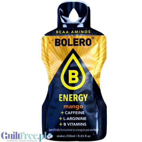 Bolero Energy Mango 7g - napój  energetyczny bez cukru z kofeiną, L-argininą i witaminami z grupy B