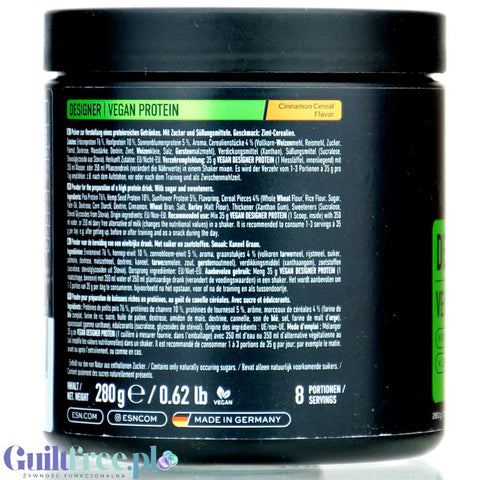 ESN Vegan Designer Protein, Cinnamon Cereal 280g - soy-free vegan protein supplement, Cinnamon Breakfast cereal flavor