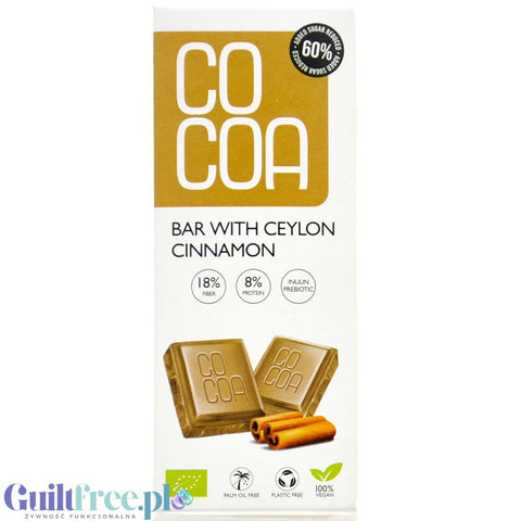 Raw Cocoa Bar with Ceylon Cinnamon - wegańska tabliczka z cynamonem cejlońskim 60% mniej cukru