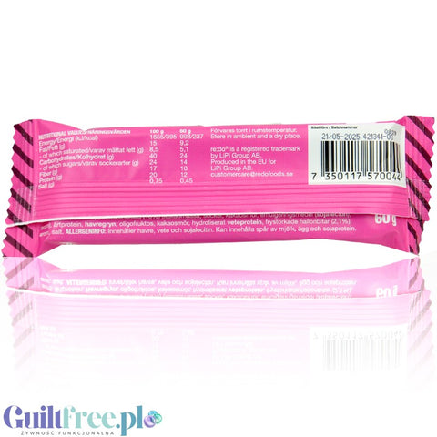 ReDo Plant Based Bar Raspberry Rules - wegański baton proteinowy bez orzechów, oleju palmowego i słodzików