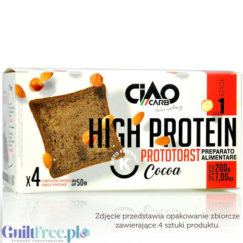 Ciao Carb ProtoToast Cocoa Stage1 - Czekoladowe prototosty proteinowe 44g białka / 28g błonnika