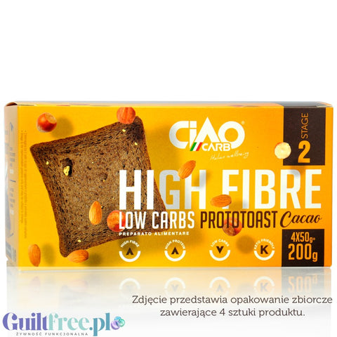 Ciao Carb ProtoToast Cocoa Stage2 - Czekoladowe tosty niskowęglowodanowe 1g węglowodanów / 56% błonnik