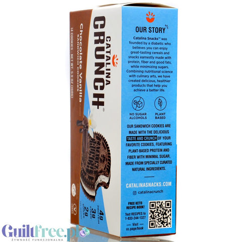 Catalina Crunch Keto Chocolate Vanilla Sandwich Cookies - wegańskie markizy z kremem waniliowym bez cukru