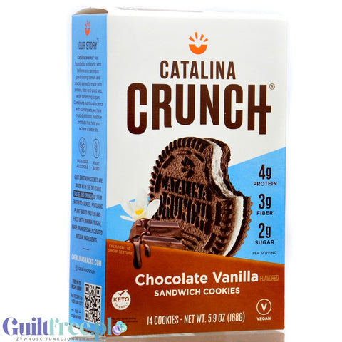 Catalina Crunch Keto Chocolate Vanilla Sandwich Cookies - wegańskie markizy z kremem waniliowym bez cukru