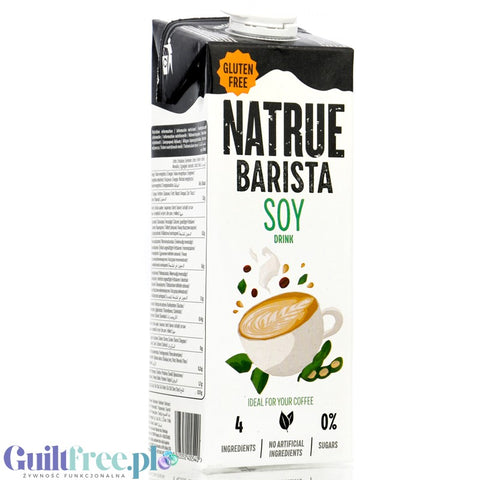 Natrue Barista Soy Drink 1L - wegański bezglutenowy napój sojowy do kawy bez cukru tylko 4 składniki