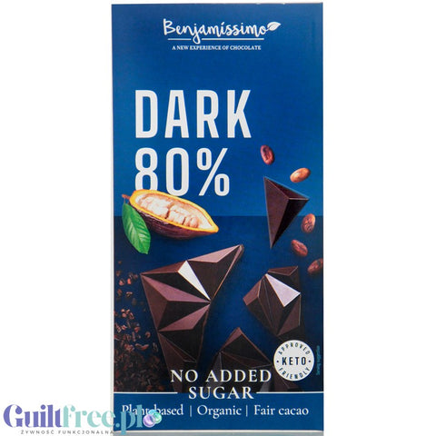 Benjamissimo Dark 80% - organiczna wegańska keto gorzka czekolada bez cukru i maltitolu