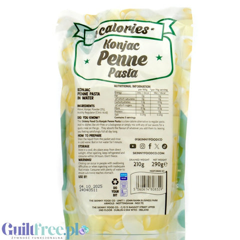 Skinny Food Penne Pasta 210g - makaron konjac 6kcal, kształt rurki pióra