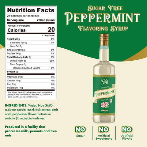 Choc Zero Coffe Syrup, Peppermint - syrop do kawy bez cukru i sukralozy z błonnikiem