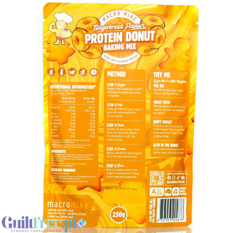 Macro Mike Protein Donut Baking Mix, Gingerbread - mieszanka do przygotowania proteinowych donutów o smaku piernikowym