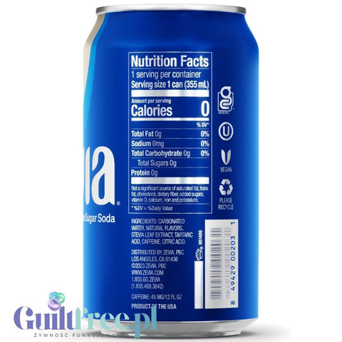 Zevia Vanilla Cola - 100% naturalna cola waniliowa bez kalorii ze stewią
