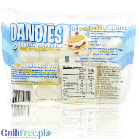 Dandies Vegan Marshmallows Vanilla XXL - wegańskie GIGA pianki o smaku waniliowym, bez sztucznych barwników i aromatów
