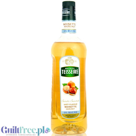 Teisseire Hazelnut Syrup 0% 1L - vegan sugar-free coffee syrup with hazelnut flavor