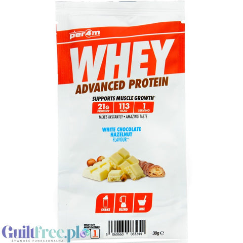Per4m Whey Advanced Protein White Chocolate Hazelnut 30g saszetka - gęsta odżywka białkowa WPC, WPI & MPC
