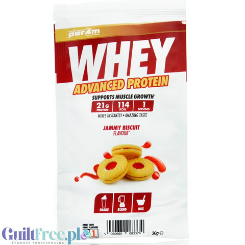 Per4m Whey Advanced Protein Jammy Biscuit 30g saszetka - gęsta odżywka białkowa WPC, WPI & MPC, smak Ciastko z dżemem