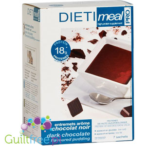 Hhigh-protein pudding with cocoa flavored with dark chocolate