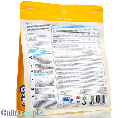 Applied Nutrition Cream of Rice, Golden Syrup 1kg - kleik ryżowy bez cukru, regeneracyjny posiłek treningowy