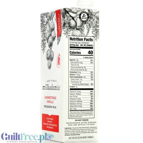 Milkadamia Unsweetened Vanilla Macadamia Milk - witaminizowane waniliowe mleko roślinne z makadamia, bez cukru i karagenu