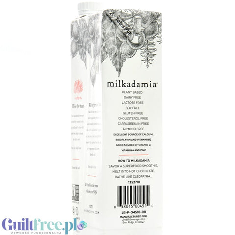 Milkadamia Unsweetened Vanilla Macadamia Milk - witaminizowane waniliowe mleko roślinne z makadamia, bez cukru i karagenu
