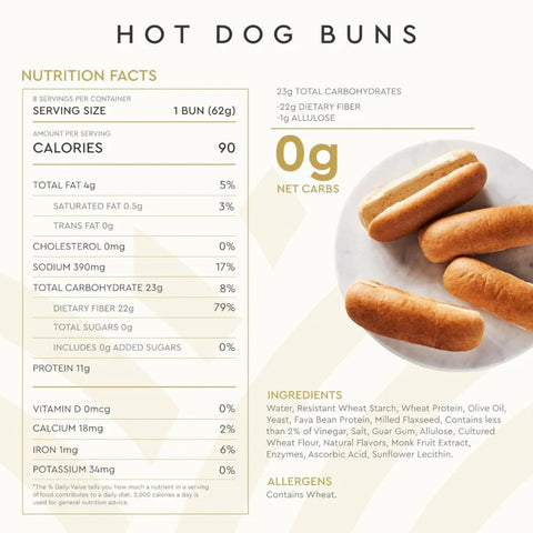 Hero Bread Classic Hot Dog Buns - Keto bułki do hot dogów, 8szt, 90kcal