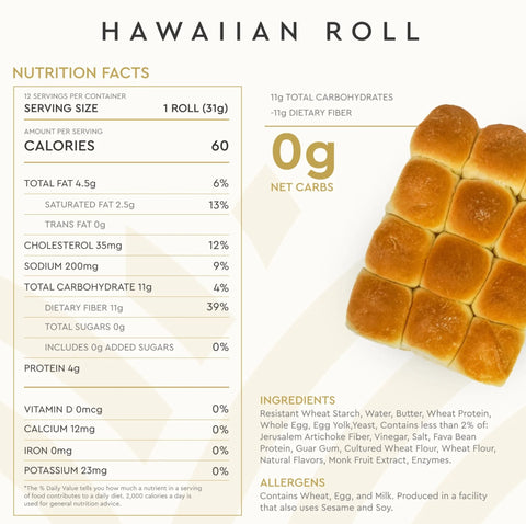 Hero Bread Hawaiian Rolls - mięciutkie keto bułeczki 12 szt, 60kcal 1g węglowodanów