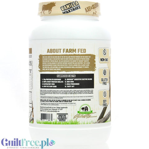 Axe & Sledge Farm Fed, Vanilla Milkshake - uncompromised 100% WPI protein supplement, 25g protein & 100kcal