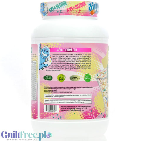 Axe & Sledge Farm Fed, Dippin' Dots Birthday Cake Ice Cream - fabulously delicious 100% WPI protein supplement, 22g protein