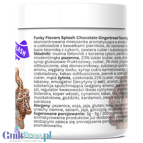 Funky Flavors Splash Chocolate Gingerbread 6kcal - fiber sweetener powder, Chocolate Gingerbread.