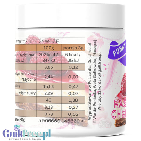 Funky Flavors Splash Raspberry Cheesecake 50g - sernikowy aromat słodzący w proszku, z malinami i ciasteczkami