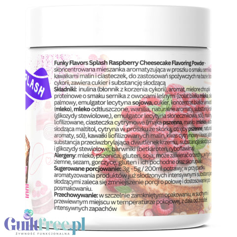 Funky Flavors Splash Raspberry Cheesecake 50g - sernikowy aromat słodzący w proszku, z malinami i ciasteczkami