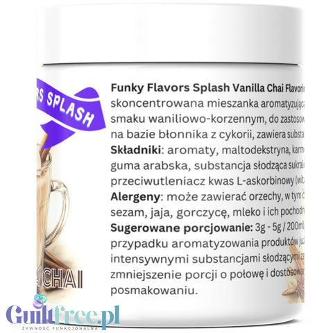Funky Flavors Splash Vanilla Chai 3kcal 50g - aromat słodzący w proszku, Korzenna Wanilia