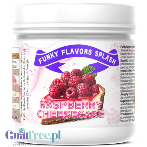 Funky Flavors Splash Raspberry Cheesecake 6kcal 150g - sernikowy aromat słodzący w proszku, z malinami i ciasteczkami