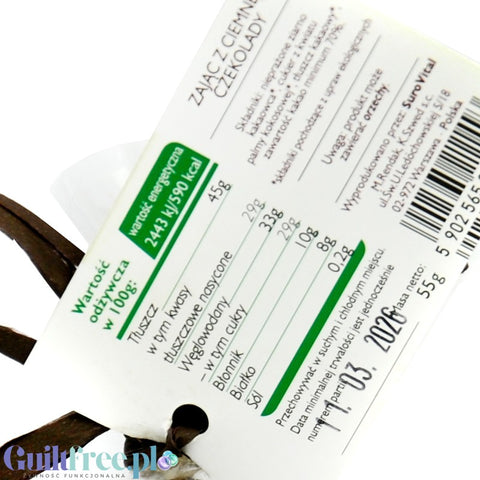 RAW COCOA Zając z surowej organicznej ciemnej czekolady wegańskiej 70%