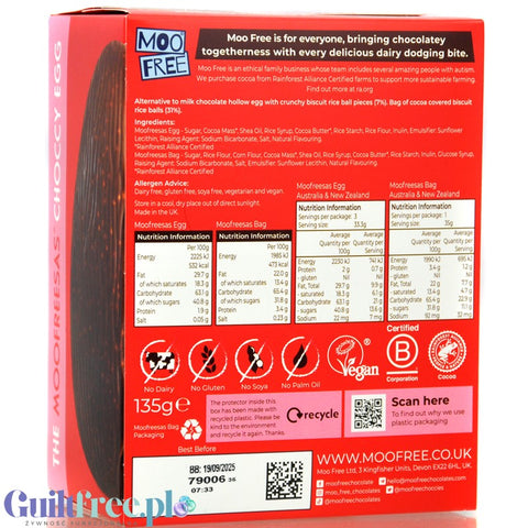 Moo Free Choccy Egg Moofreesas - vegan chocolate Easter egg with gluten-free crunchy balls