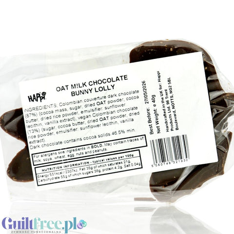 Happi Oat Milk Chocolate Bunny Lolly - lizak w kształcie zająca z wegańskiej  'czekolady' z mleka owsianego