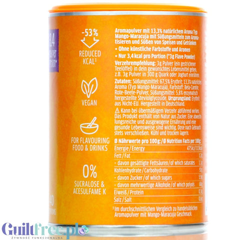 Xucker Flave Powder Mango-Passionfruit flavor sweetener powder without sugar, with stevia and erythrol, Mango-Maracuja flavor