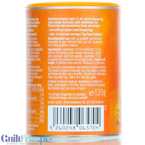 Xucker Flave Powder Mango-Passionfruit flavor sweetener powder without sugar, with stevia and erythrol, Mango-Maracuja flavor