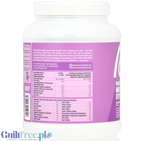 More Nutrition Protein Milkshake Raspberry Ice Cream 0,6kg - gęsty koktajl białkowy z kazeiną, smak Lody Malinowe