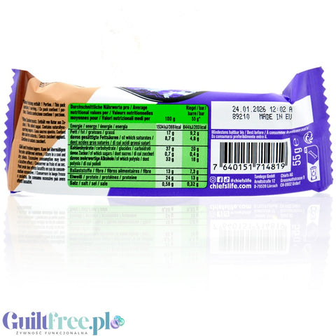 Chiefs Plant Protein Bar Fudge Brownie - vegan protein bar without palm oil and sugar, Chocolate Fudge flavor