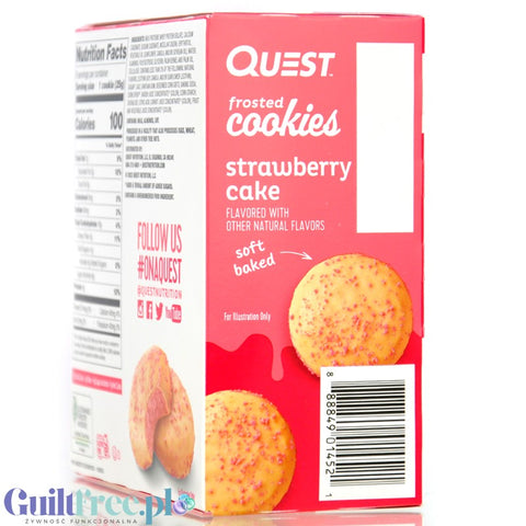 Quest Frosted Cookies, Strawberry Cake - lukrowane miękkie keto ciastka w polewie, BOX 8 SZT