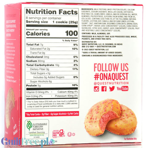 Quest Frosted Cookies, Strawberry Cake - lukrowane miękkie keto ciastka w polewie, BOX 8 SZT