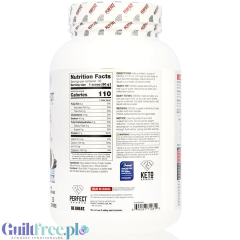 Perfect Sport Diesel 100% Whey Isolate Cookies Cream - WPI isolate from New Zealand without sugar & fat, 27g protein & 110kcal