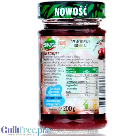 Łowicz Dżem Wiśniowy 6kcal - dżem wiśniowy bez dodatku cukru, ultra niskokaloryczny